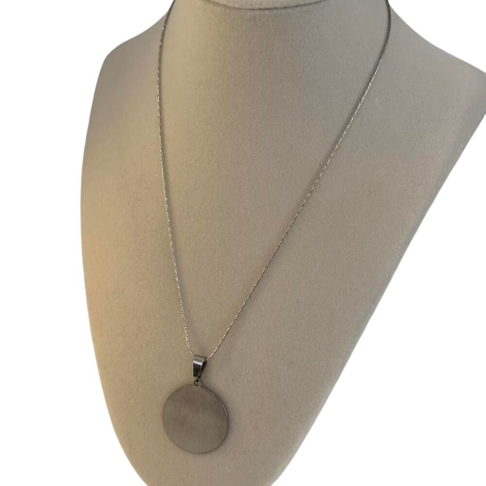 Silver Round Disc Pendant Necklace Minimalist Stainless Steel Women Jewelry - Picture 3 of 5